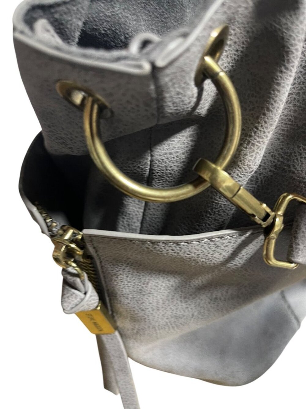 Steve Madden Drew Hobo Bag Gray Faux Leather Shoulder Bag With Gold Accents - Picture 12 of 16